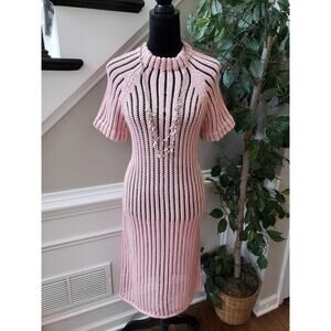 Re: Named Sweater Dress Womens Small Pink Knitted Sheer Short Sleeve Mock Neck